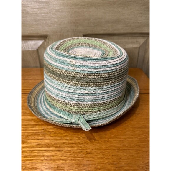 Som-her Nuetral Tan Green Panama Fedora Hat Striped Band size large L NWG - Picture 3 of 6
